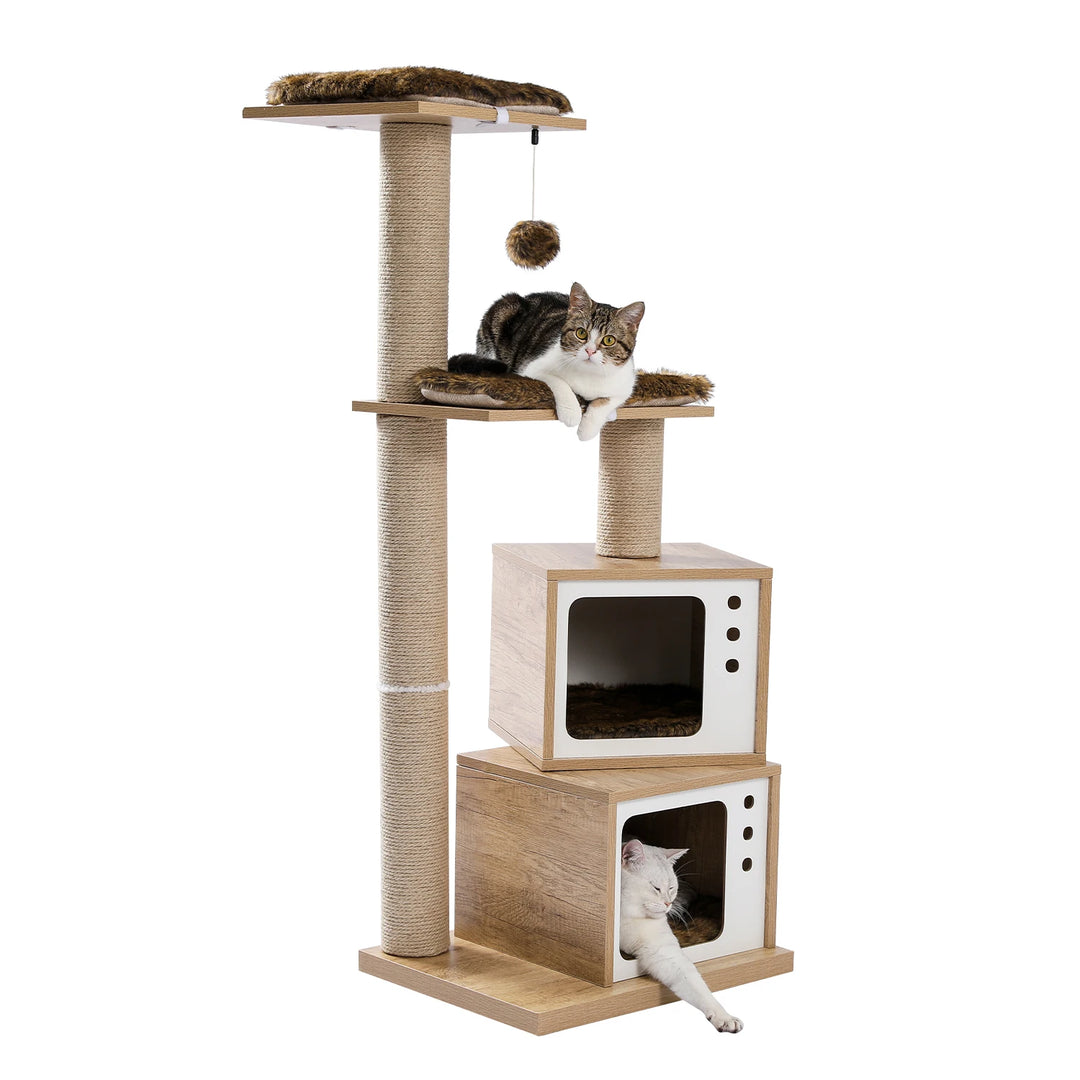 Designer cat tree with litter box - Model: "FélinLuxe"