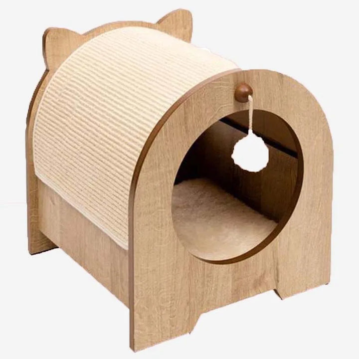 3-in-1 Katzenhaus aus Holz mit Kratzbaum