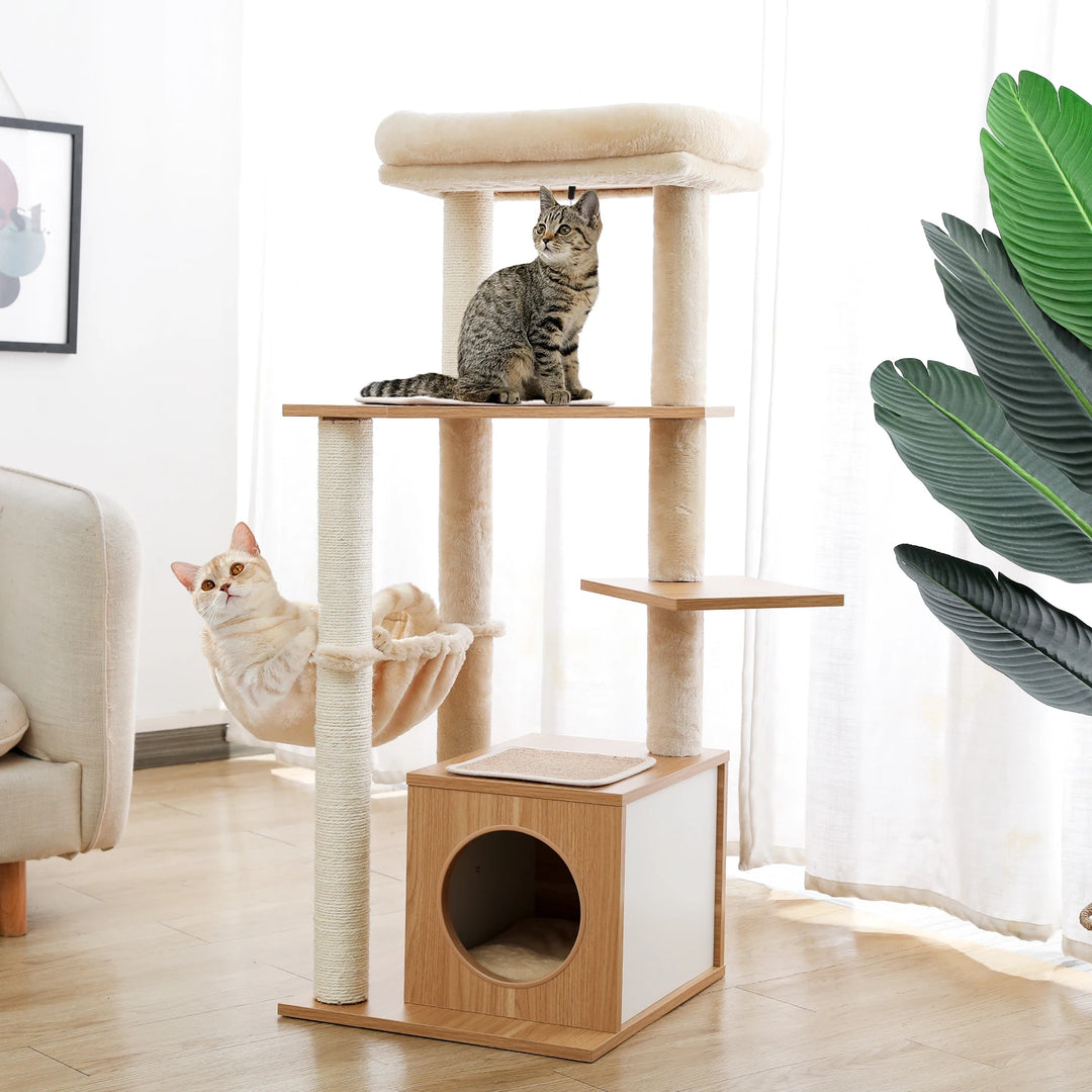 Designer cat tree with litter box - Model: "FélinLuxe"