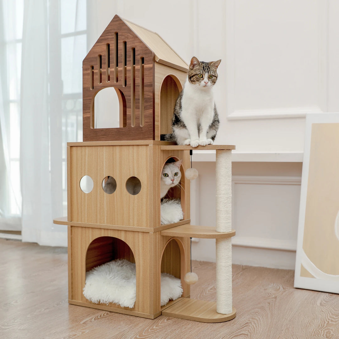 Designer cat tree with litter box - Model: "FélinLuxe"