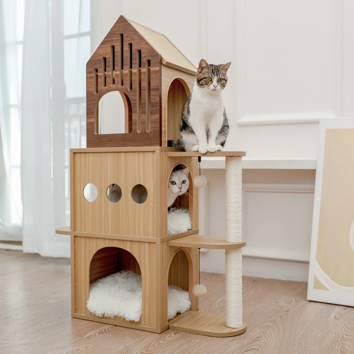 Designer cat tree with litter box - Model: "FélinLuxe"