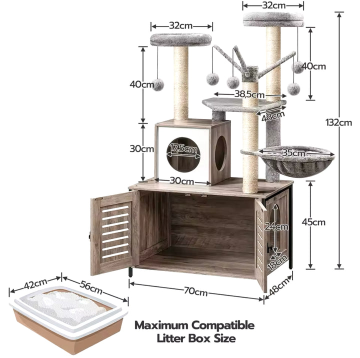 Designer Wooden Cat Tree with Litter Box - LuxeNest Model 
