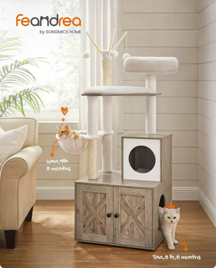 Designer Wooden Cat Tree with Litter Box - LuxeNest Model 