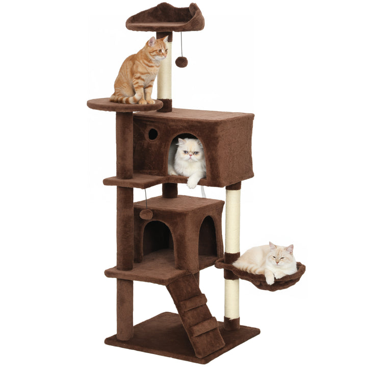 Arbre à chat 140 cm avec niches, hamac et plateforme à oreilles