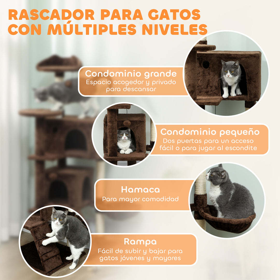 Arbre à chat 140 cm avec niches, hamac et plateforme à oreilles