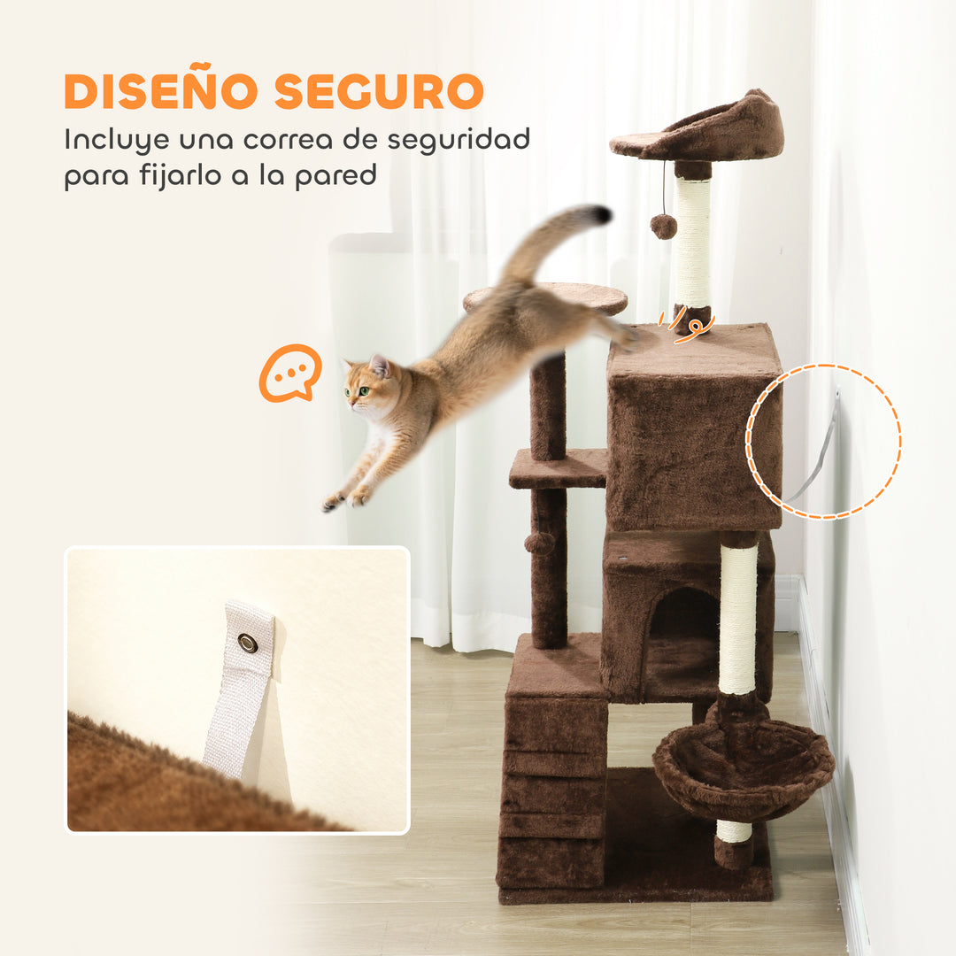 Arbre à chat 140 cm avec niches, hamac et plateforme à oreilles