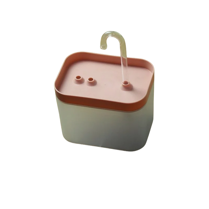 Bac en plastique blanc avec couvercle rose et tuyau, idéal pour l'arrosage de plantes en intérieur.