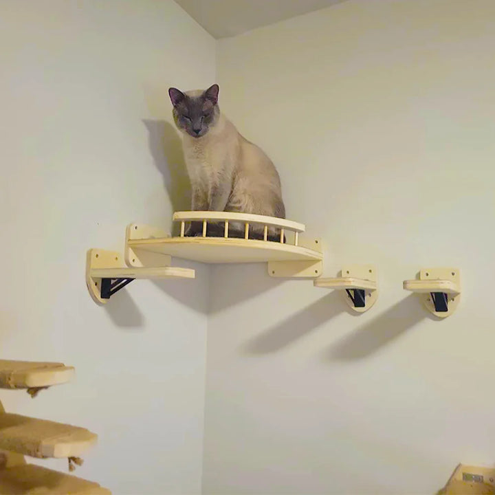 Wooden Wall-Mounted Cat Tree - Observation Platform - Control Tower
