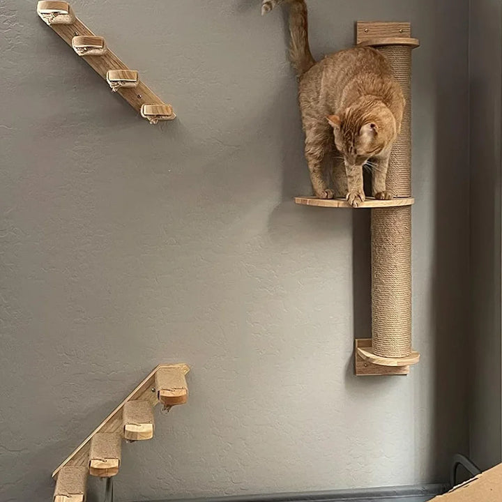Wandmontierter Katzenbaum aus Holz - Katzentreppe