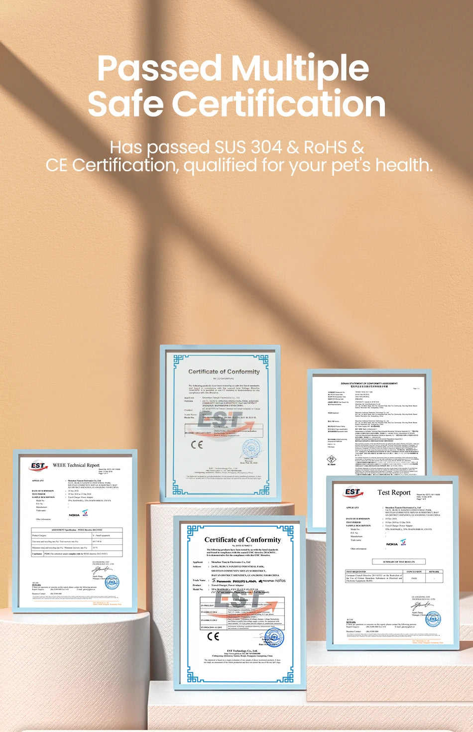 Certificats de conformité pour la sécurité des produits pour animaux, adaptés à la santé de vos compagnons.