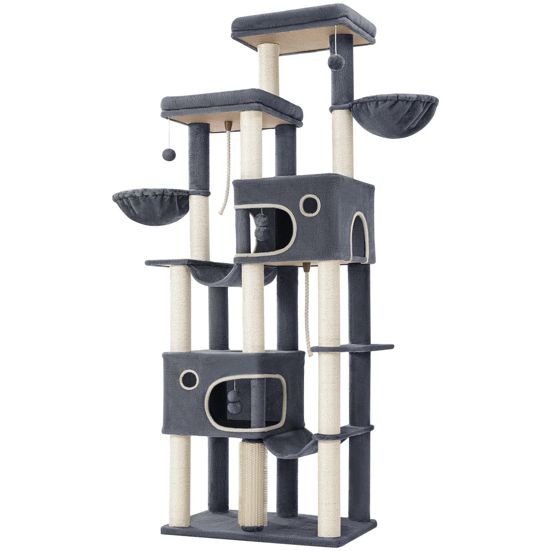 Arbre à chat XXL 213 cm gris foncé pour Maine Coon avec hamacs