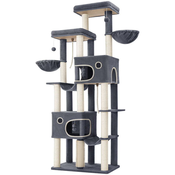 Arbre à chat XXL 213 cm gris foncé pour Maine Coon avec hamacs