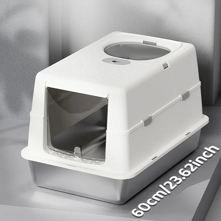 Bac à litière chat en acier inoxydable avec couvercle basculant – Modèle "SteelFlip Premium"