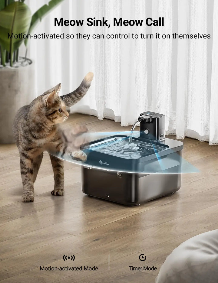 Fontaine pour chat activée par mouvement, couleur noire, avec mode minuteur et contrôle automatique.