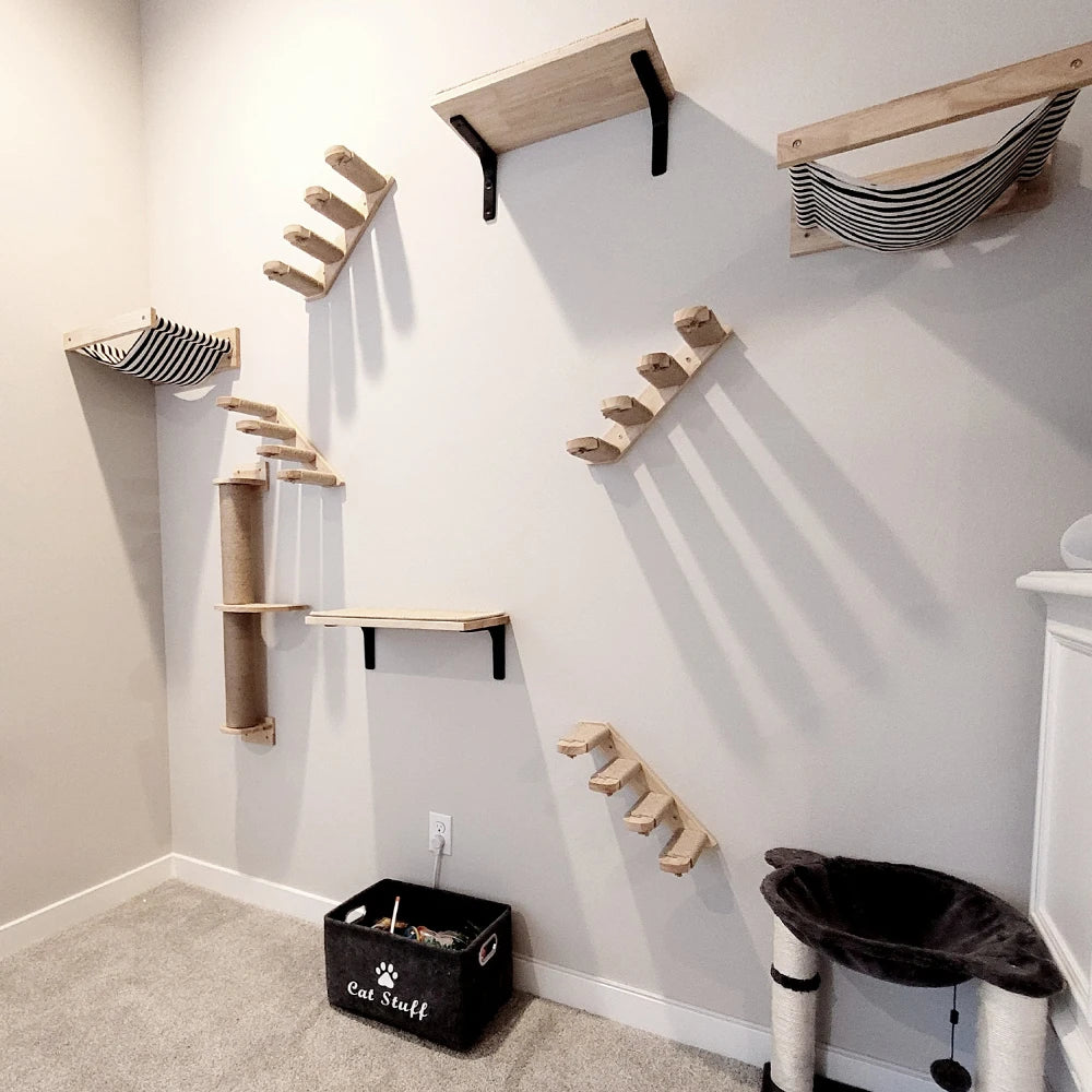 Wall-mounted cat tree - Wood, Hammock, ladder - NidMurale