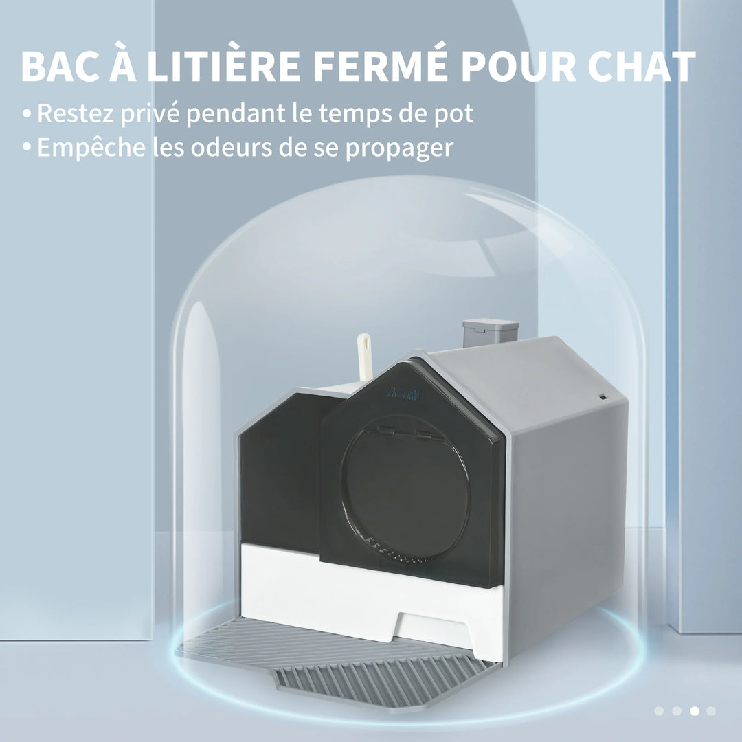 Maison de toilette fermée pour chat avec tapis et filtre anti-odeurs – Modèle "HomeClean"