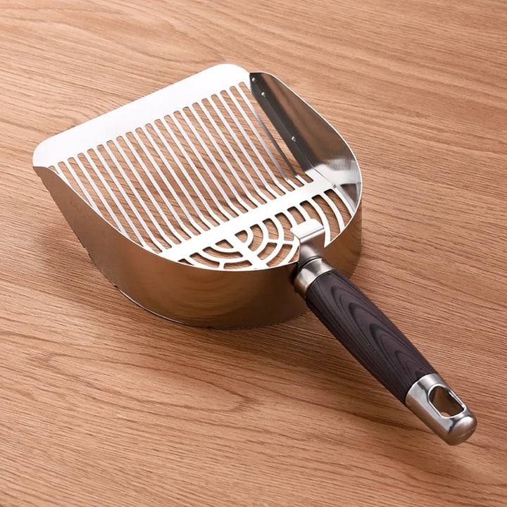 Pelle à litière pour chat en acier inoxydable avec manche bois ergonomique "Main Propre"