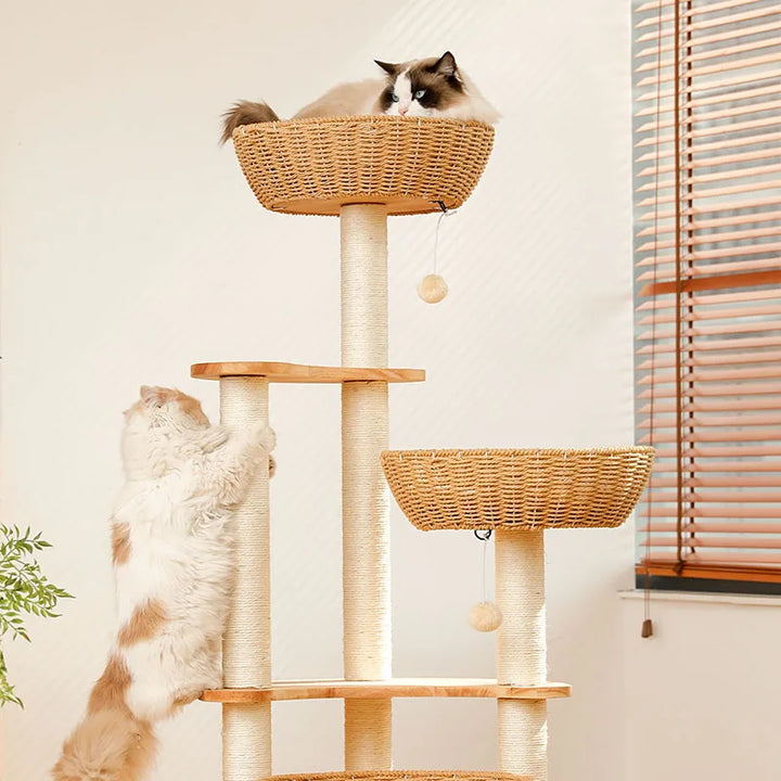 Solid Wood Designer Cat Tree - SkyNest Model