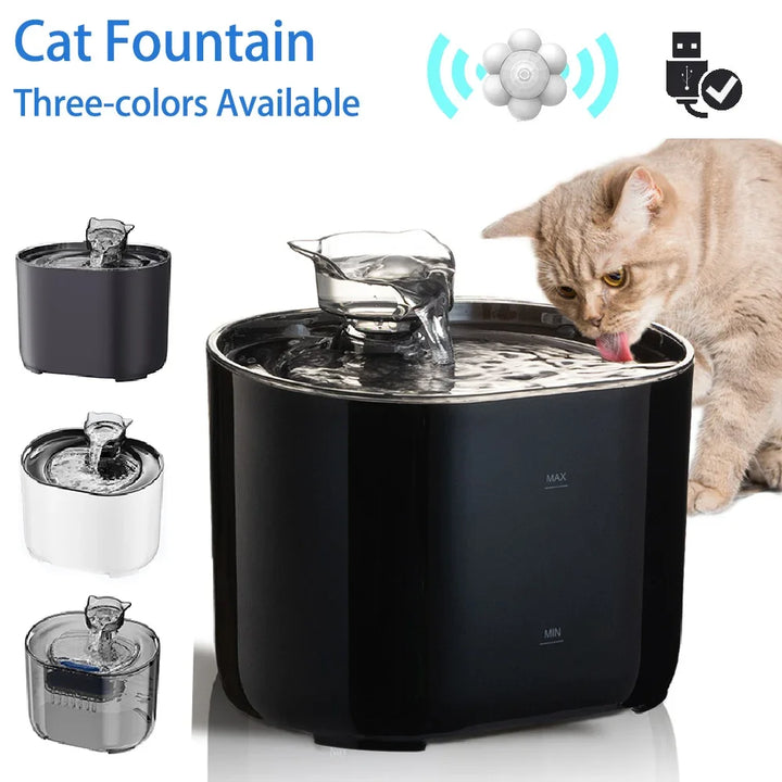 Fontaine pour chat noire, matériaux durables, 3 couleurs disponibles, design moderne et fonctionnel.
