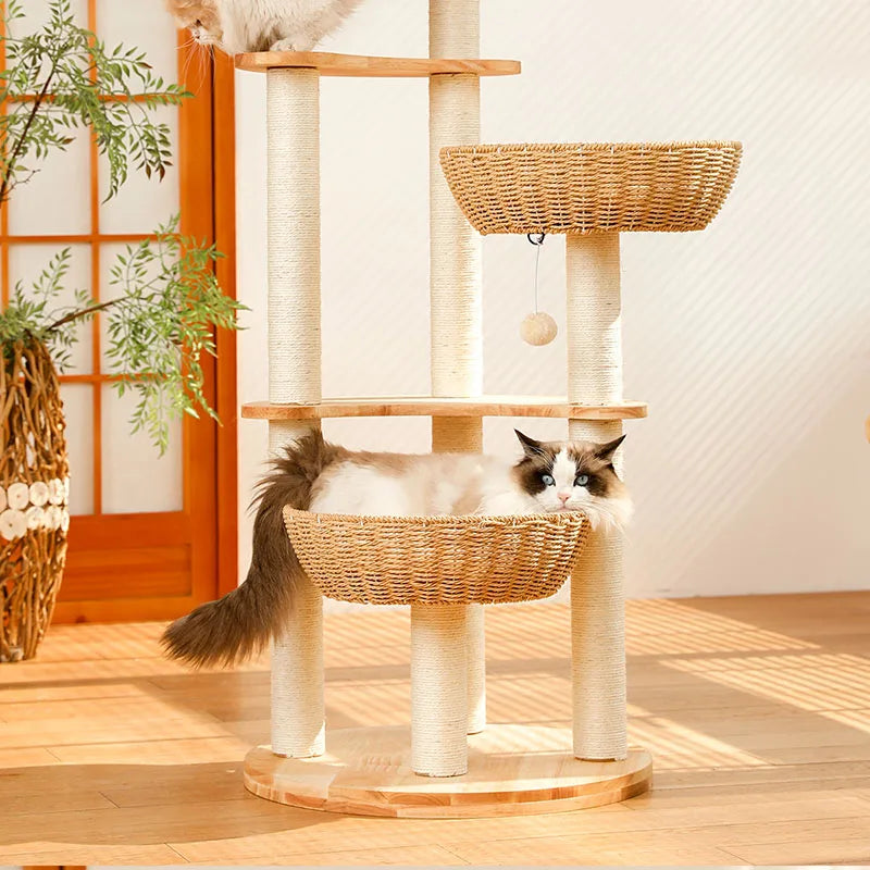 Solid Wood Designer Cat Tree - SkyNest Model