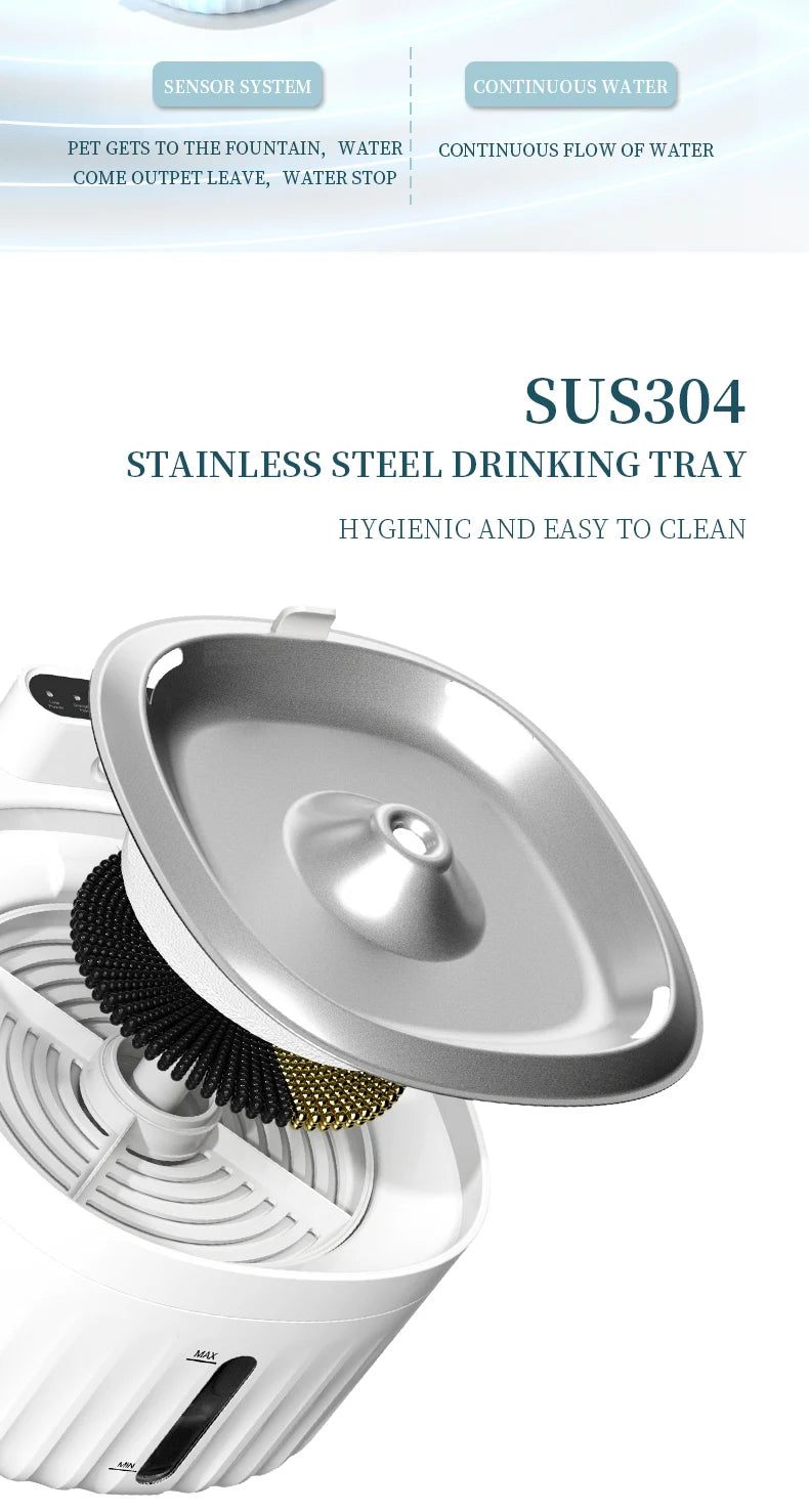 Bassin d'eau pour animaux en acier inoxydable SUS304, hygiénique et facile à nettoyer.
