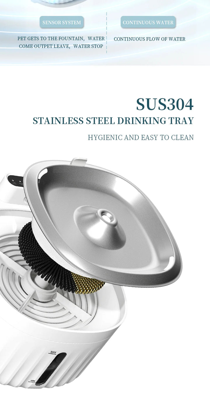 Bassin d'eau pour animaux en acier inoxydable SUS304, hygiénique et facile à nettoyer.