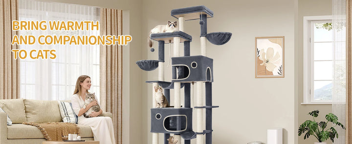Arbre à chat XXL 213 cm gris foncé pour Maine Coon avec hamacs