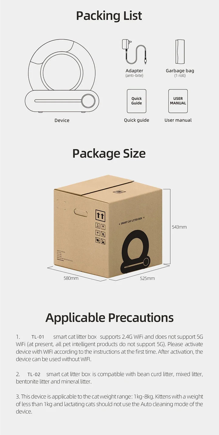 Bac à litière automatique connecté – Modèle "SmartDome 65L Pro"