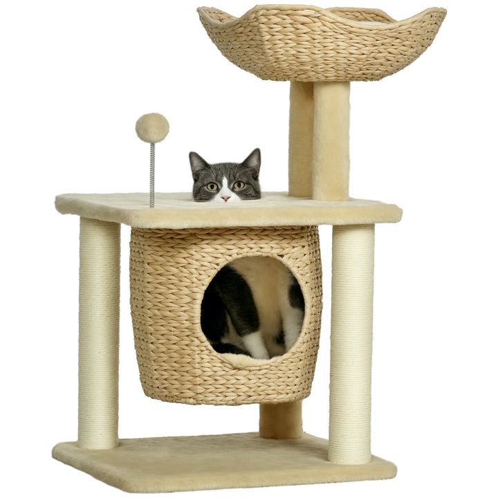 Arbre à chat 74 cm beige avec niche et panier tressé