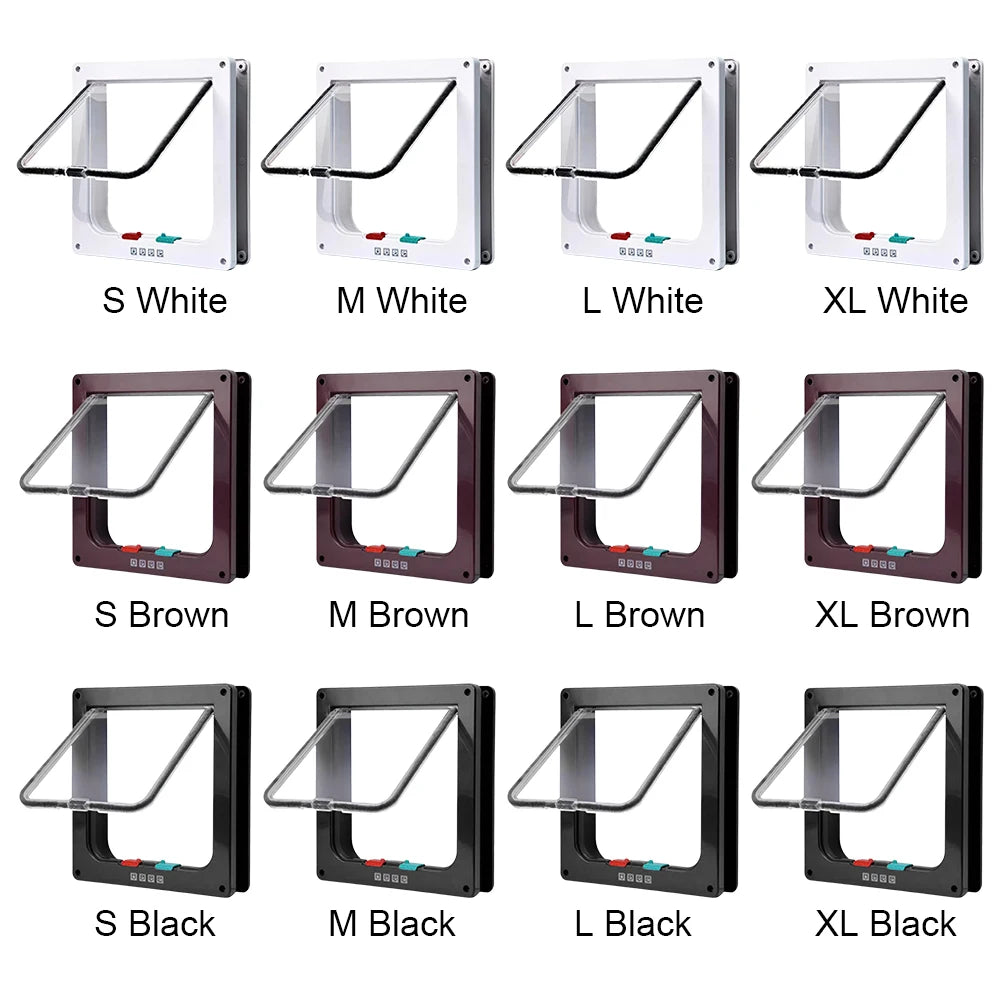 Chatière en plastique de différentes tailles et couleurs : blanc, brun, noir, pour animaux.