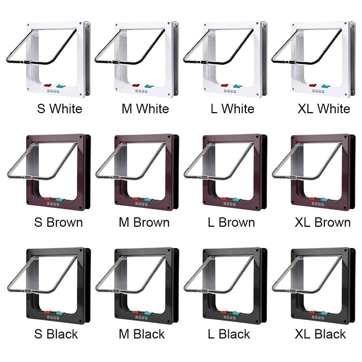 Chatière en plastique de différentes tailles et couleurs : blanc, brun, noir, pour animaux.