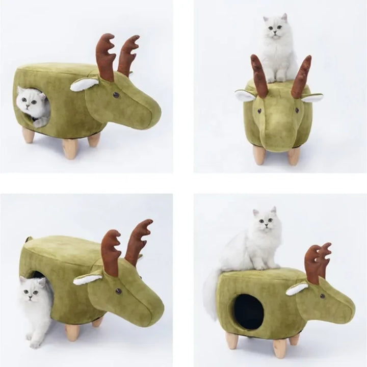 Elephant-shaped designer cat tree with pouf - ElephHaven model