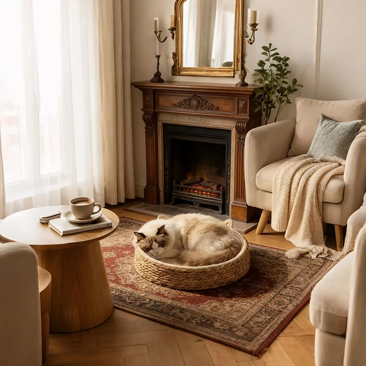 Griffoir rond en corde de jute tressée avec couchage pour chat