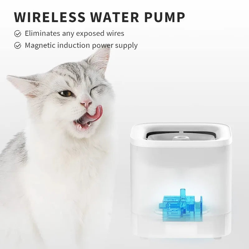 Fontaine à eau sans fil pour animaux, blanche, avec alimentation par induction magnétique, élimine les fils exposés.