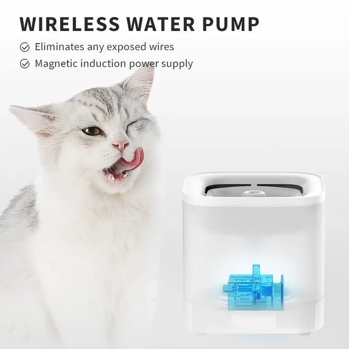 Fontaine à eau sans fil pour animaux, blanche, avec alimentation par induction magnétique, élimine les fils exposés.