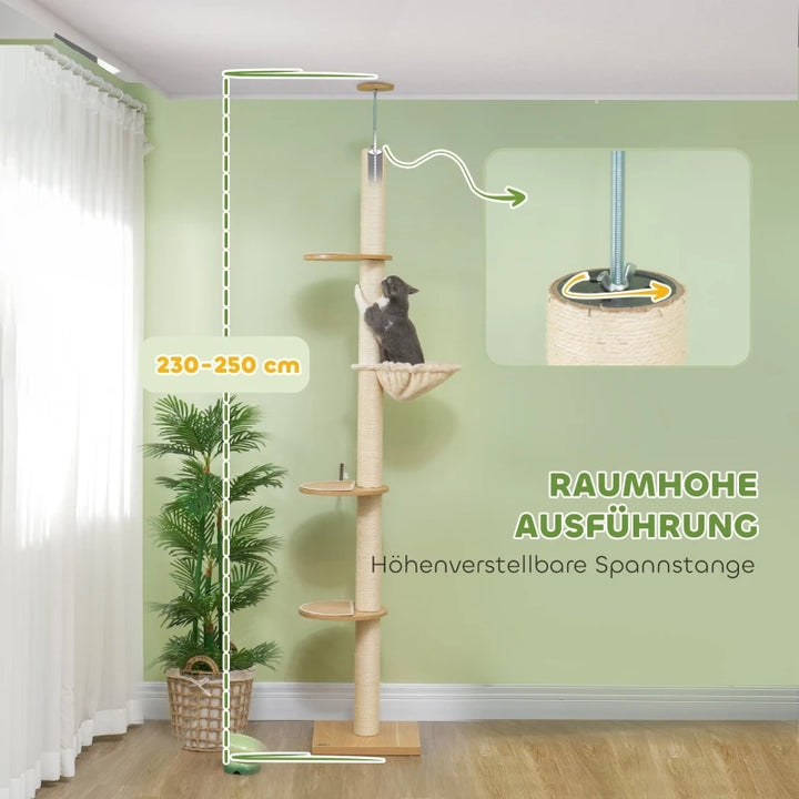 Arbre à chat sol plafond 230 cm en chêne et blanc crème