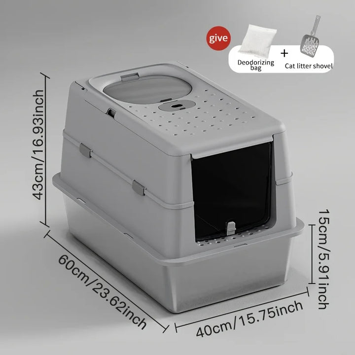 Bac à litière chat en acier inoxydable avec couvercle basculant – Modèle "SteelFlip Premium"