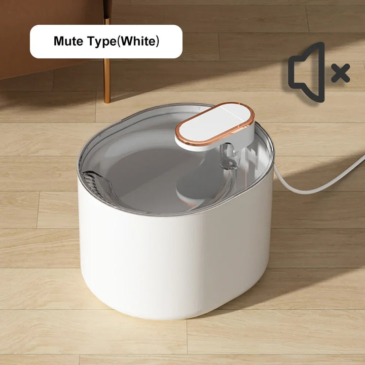 Distributeur d'eau blanc à fonctionnement silencieux, design moderne avec un couvercle en or rose.