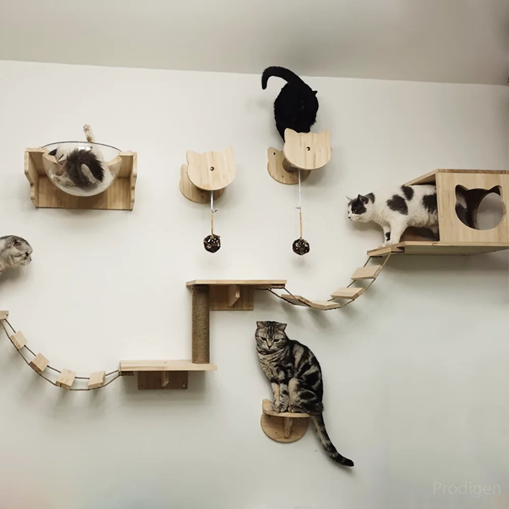 Wooden Wall-Mounted Cat Tree - Feline Perch