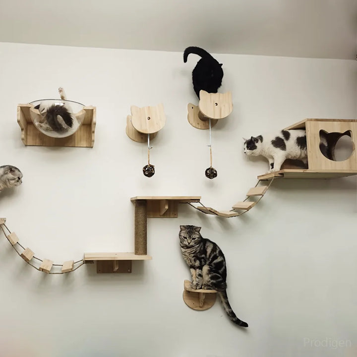 Wooden Wall-Mounted Cat Tree - Feline Perch