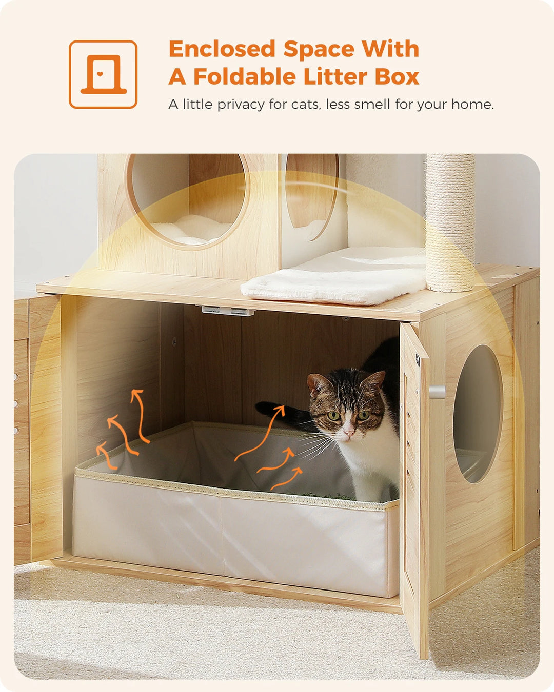 Designer Wooden Cat Tree with Litter Box - LuxeNest Model 