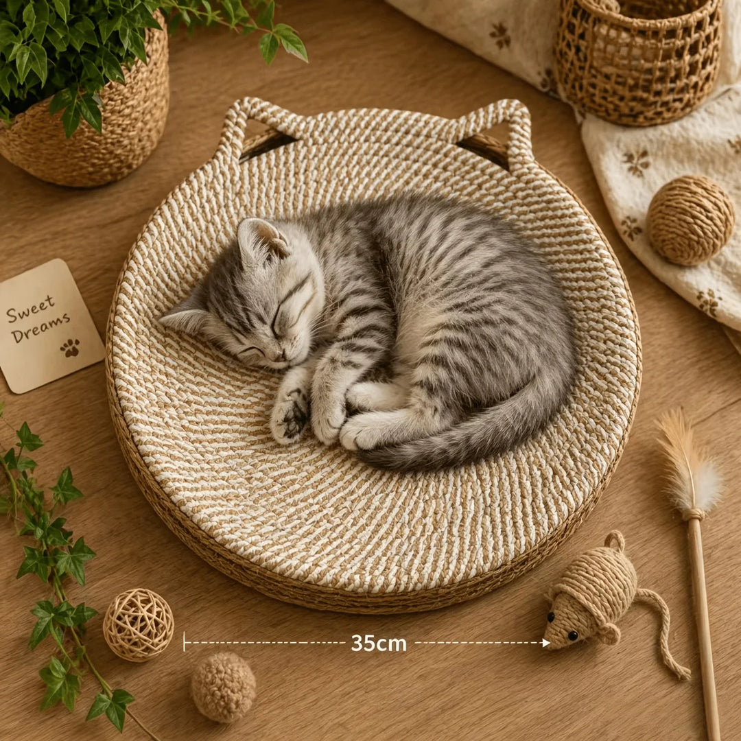 Griffoir rond en corde de jute tressée avec couchage pour chat