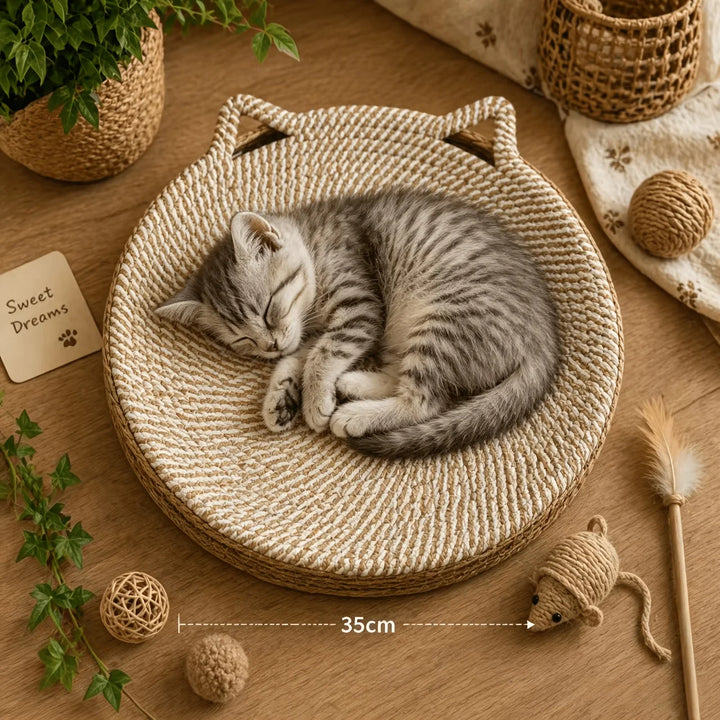 Griffoir rond en corde de jute tressée avec couchage pour chat