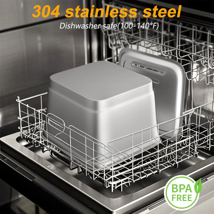 Boîte en acier inoxydable 304, couleur argentée, lavable au lave-vaisselle, sans BPA.