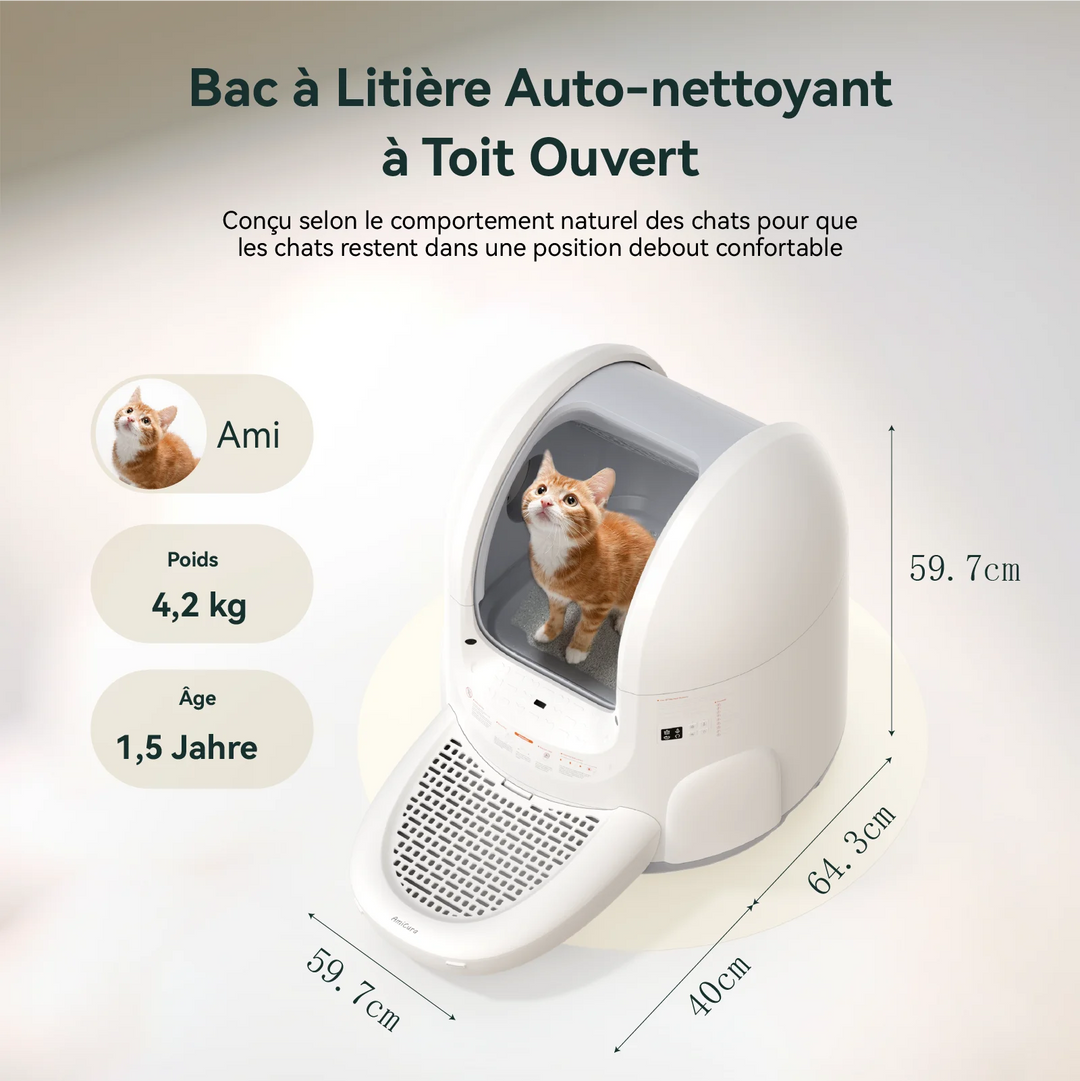 Bac à litière autonettoyant connecté 65L – Amicura Cura 2 – Modèle "SmartClean Elite"