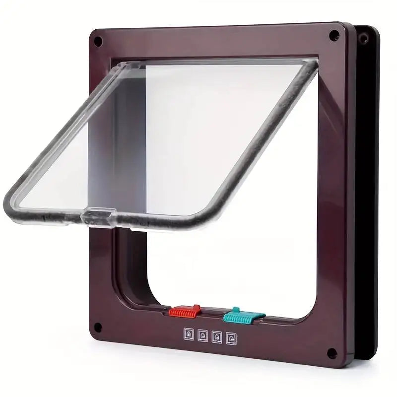 Coffre à chien en plastique marron avec porte transparente, verrouillage à 3 positions, facile à installer.