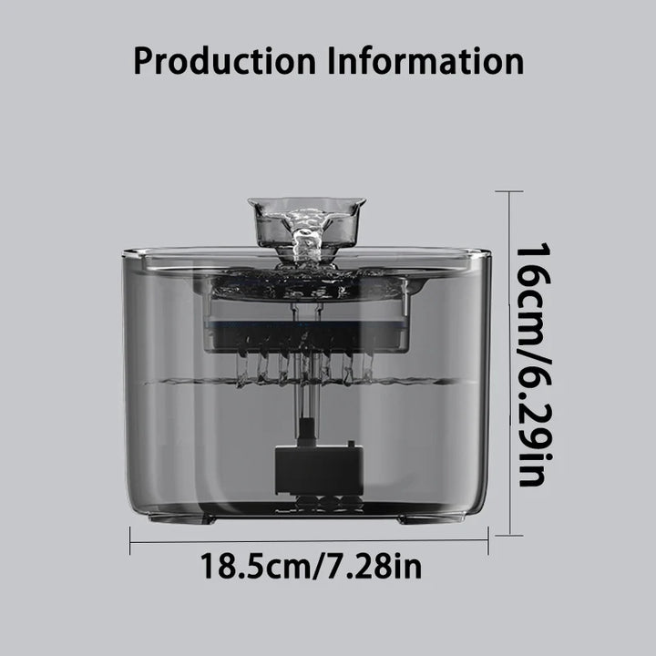 Fontaine à eau en plastique transparent, 16cm de haut, 18.5cm de large, pour animaux de compagnie.