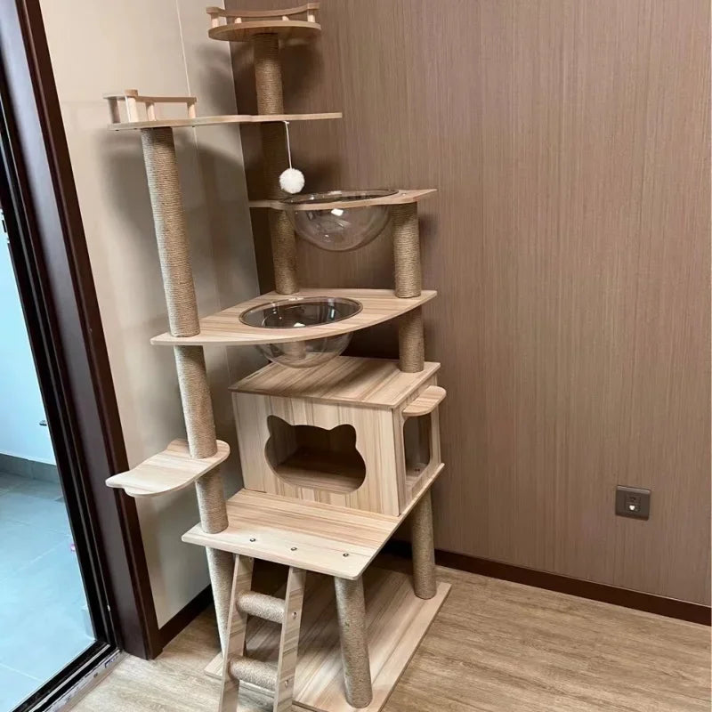 Arbre à chat multi-niveaux avec double niche et griffoirs en sisal