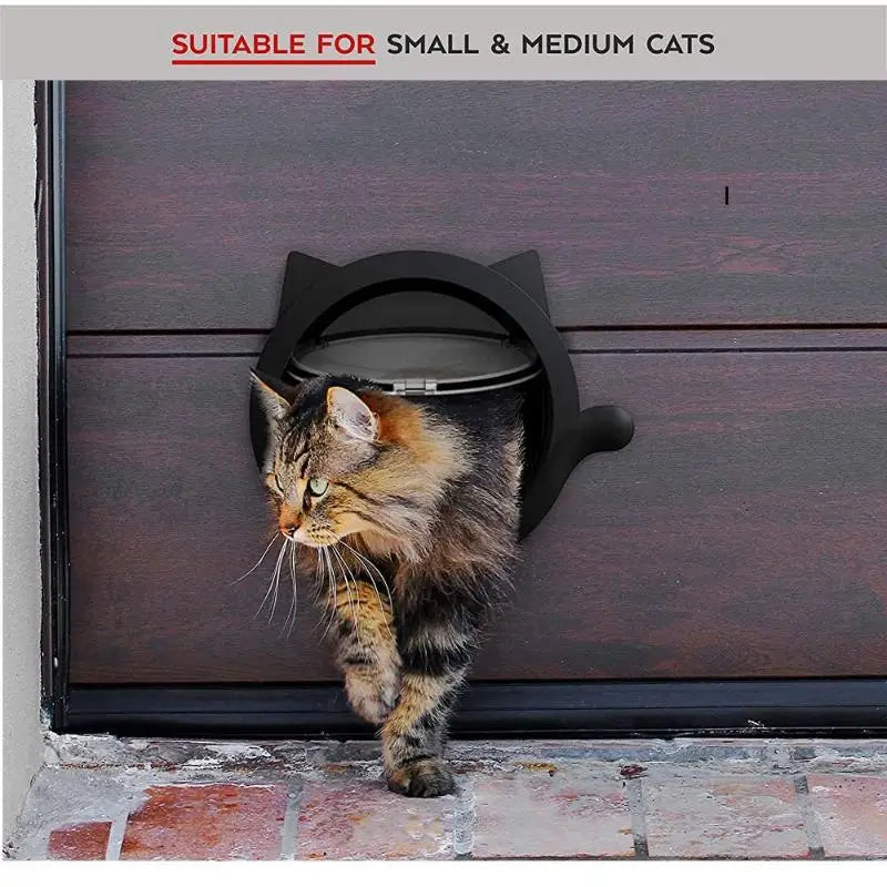 Chatière en plastique noir pour petits et moyens chats, facile à installer, design mignon.
