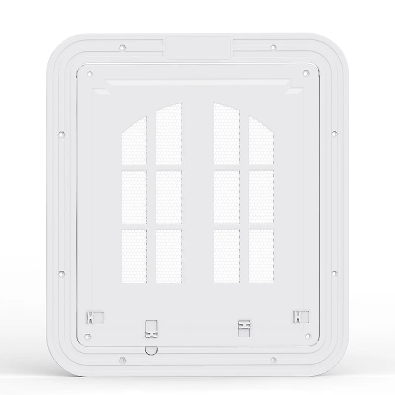 Grille de ventilation en plastique blanc, design élégant, idéale pour la circulation d'air dans les espaces intérieurs.